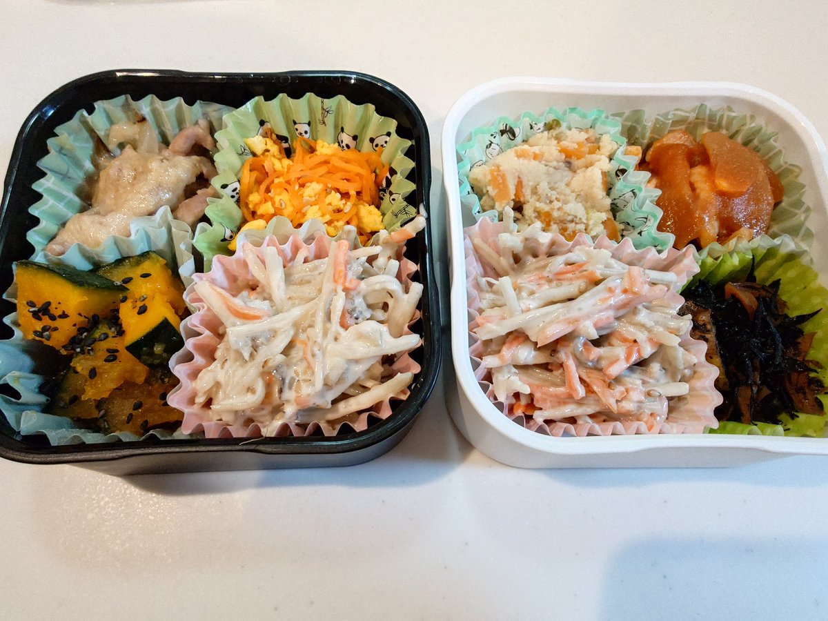 ren2yam's tweet photo. 2026/06/02
旦那(＆自分)弁当🍱
豚の味噌マヨ生姜焼き(ポークチャップ)
人参しりしり(卯の花)
大学カボチャ(ひじき煮)
ごぼうサラダ

 #お弁当記録 
 #お弁当作り 
 #お弁当
 #旦那弁当 
 #地味弁
 #自分弁当 https://t.co/p4bMJSErSv
