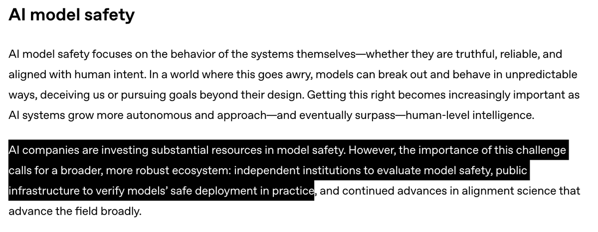 juddrosenblatt's tweet photo. OpenAI Foundation has a unique opportunity to heavily fund real AI Alignment R&amp;D

Instead, they're making the same old mistakes:

1. pretending the labs are investing enough in alignment 
2. prioritizing "evals" and "infrastructure" instead of the R&amp;D actually needed here https://t.co/CD4E01sNoq