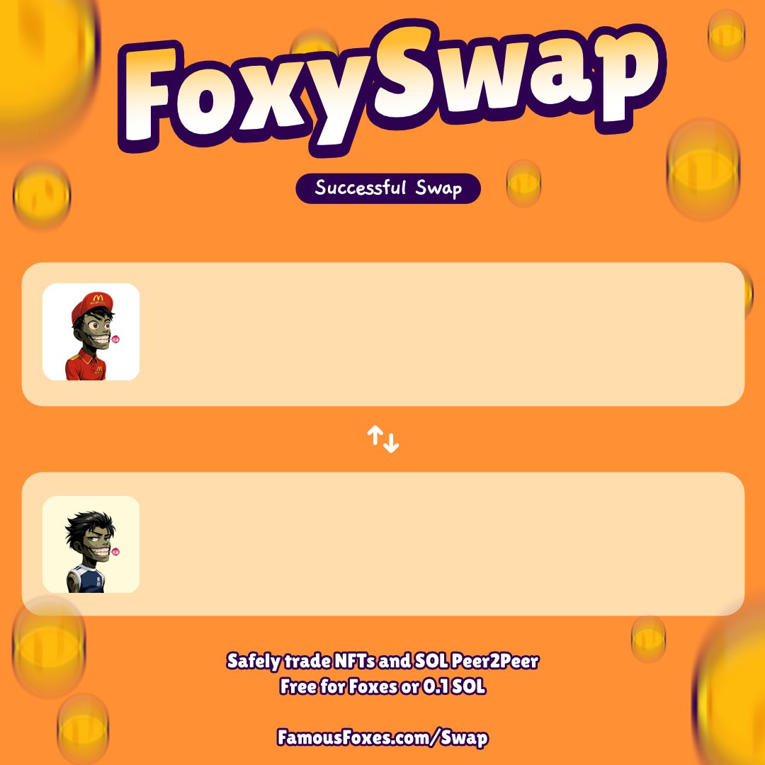 fffsales's tweet photo. New swap completed! @FamousFoxFed #FamousFoxes
Use FoxySwap for secure P2P swaps. https://t.co/x962RFwRvH