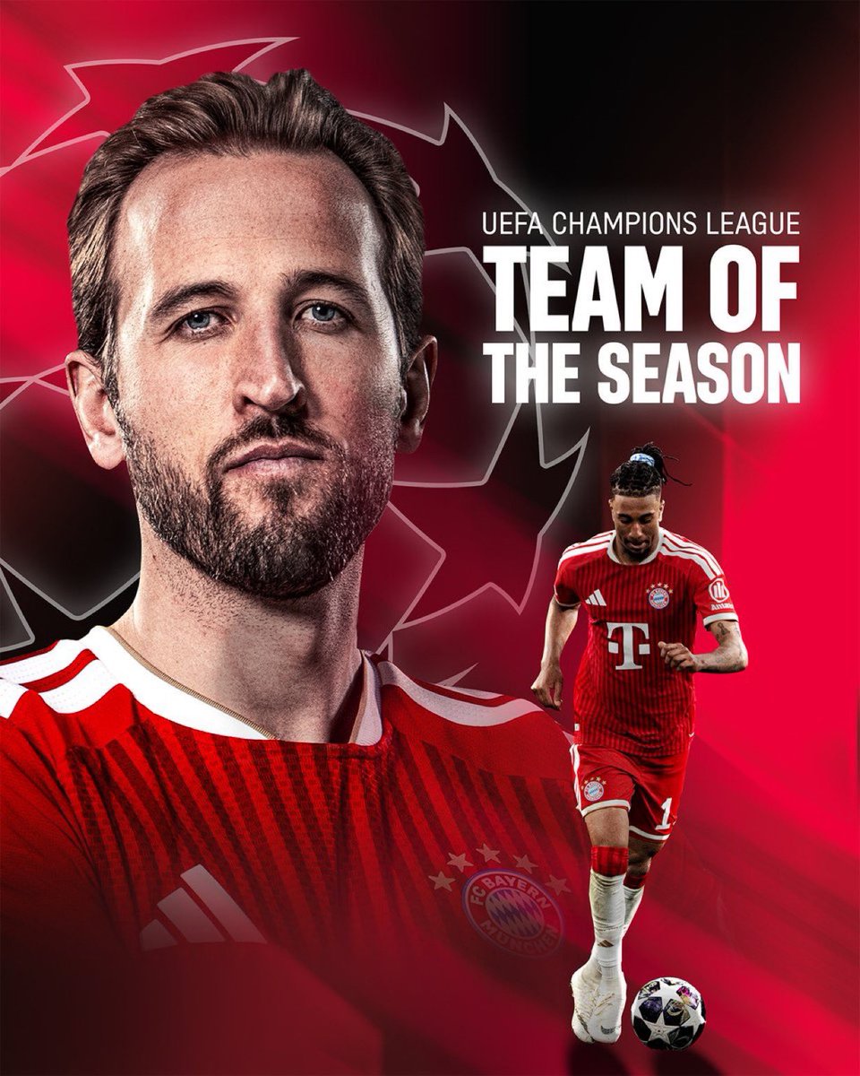 FCBayernUS's tweet photo. ✨ 𝙐𝘾𝙇 𝙏𝙚𝙖𝙢 𝙤𝙛 𝙩𝙝𝙚 𝙎𝙚𝙖𝙨𝙤𝙣 ✨

Our forwards Harry Kane and Michael Olise have been named in the UEFA Champions League Team of the Season 🙌

Well deserved recognition for both players! 👏 https://t.co/rca8ThmPs0