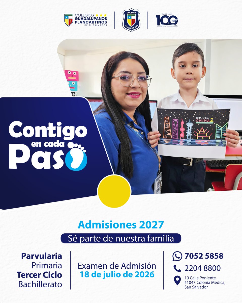 Guadalupanosv's tweet photo. ✨ Admisiones 2027 abiertas ✨

Te invitamos a formar parte de una comunidad educativa que acompaña a sus estudiantes en cada paso de su vida académica.

📲 Solicita más información al 7052-5858 y conoce nuestro proceso de admisión.

Admisiones 2027 | Contigo en cada paso. https://t.co/h17CNPO53L