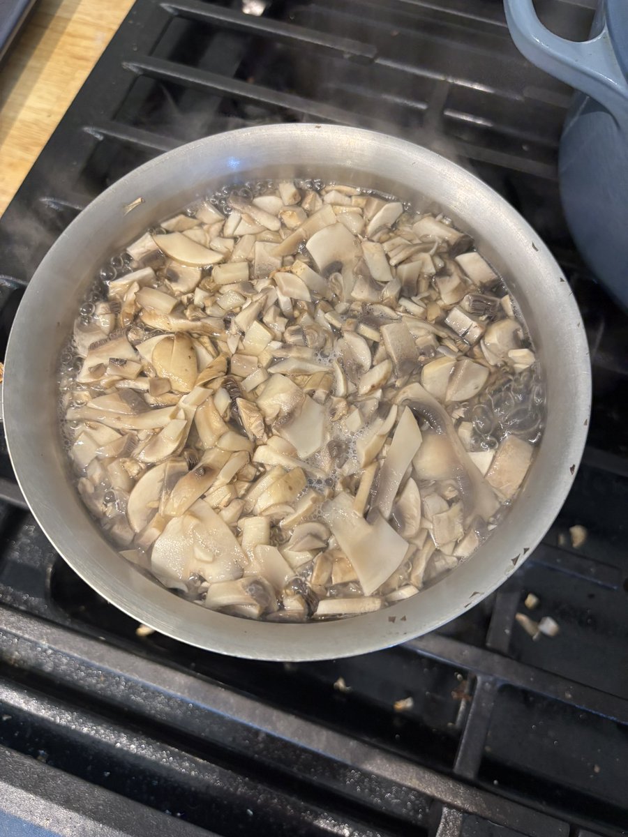 texaspeat's tweet photo. Another day at the mushroom boiling factory

I must cook them well 

“All mushrooms contain some heat, degradable carcinogenic substances. So if you boil them for at least an hour, you'll break down the carcinogenic factors and what remains is germicidal and anti-inflammatory and bulk providing.” —Ray Peat