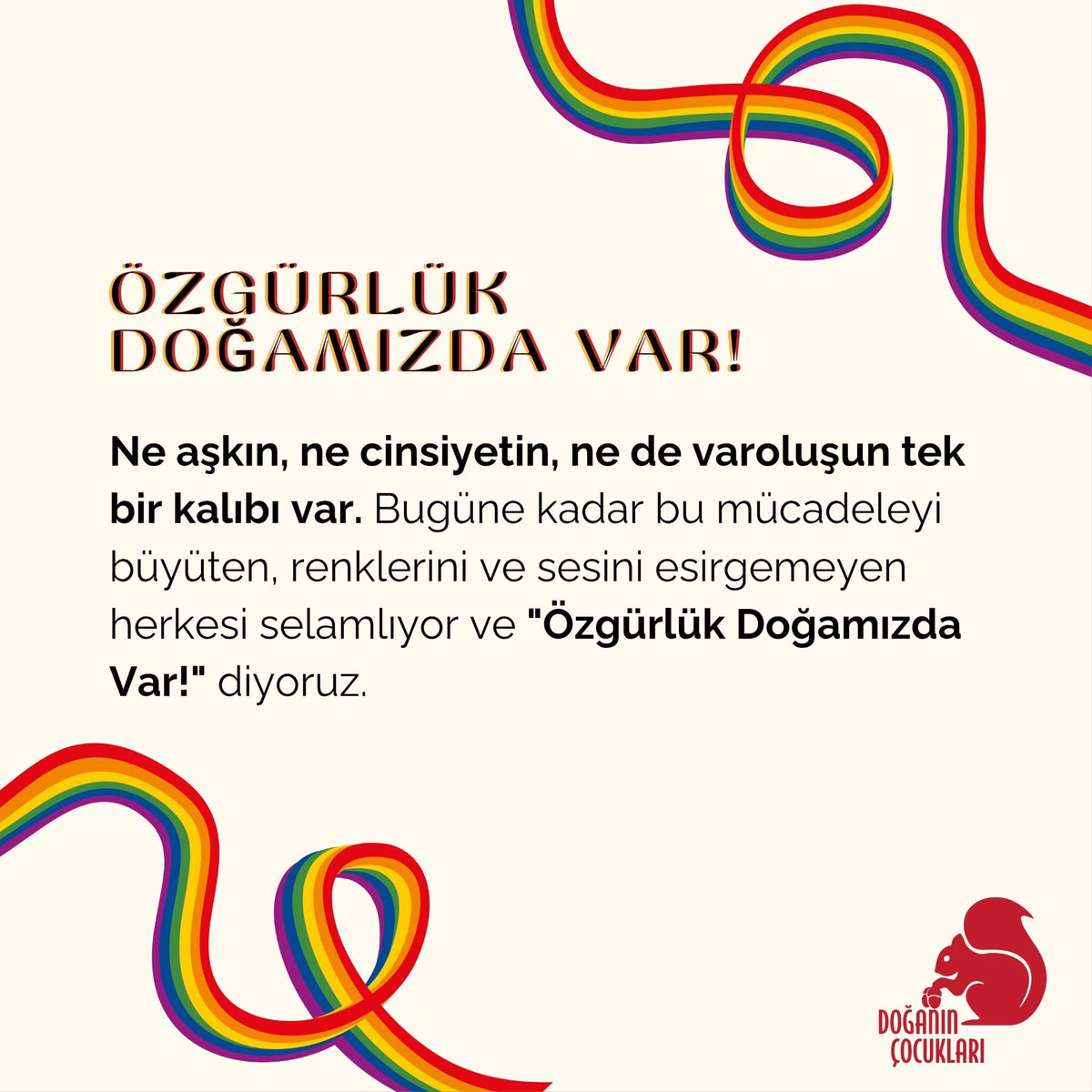 cocularidoganin's tweet photo. Onur ayı kutlu olsun!

Doğayı "erkek-dişi" gibi ikili kalıplara sokmaya çalışan ve onu üreme odaklı bir bakışla kodlamaya çalışan heteronormatif anlatıların karşısında duruyor, yeniden hatırlatıyoruz: Doğa, dar kalıplara sığmayan muazzam bir çeşitliliğe sahiptir. Tıpkı onun birer parçası olan bizler gibi. Ne aşkın, ne cinsiyetin, ne de varoluşun tek bir kalıbı vardır. Bugüne kadar bu mücadeleyi büyüten, renklerini ve sesini esirgemeyen herkesi selamlıyor ve "Özgürlük Doğamızda Var!" diyoruz.

#pride