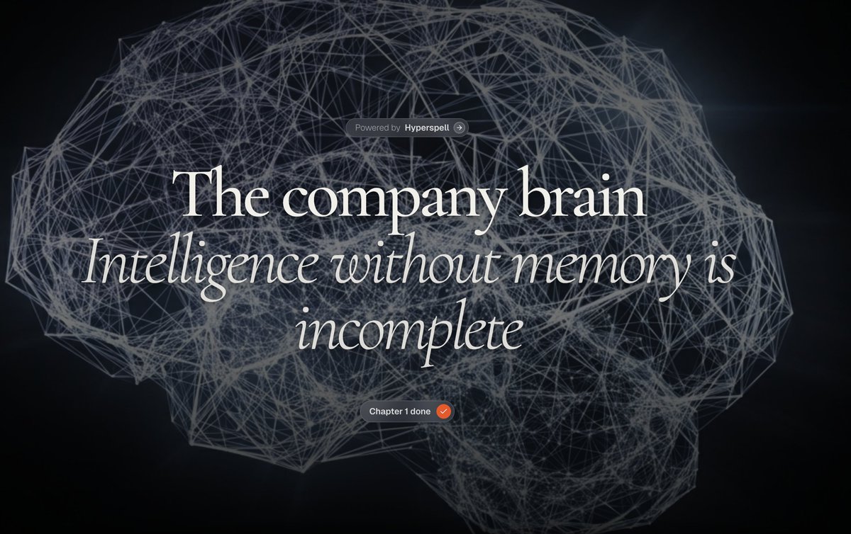 thestefanl's tweet photo. your ai agents are einstein-smart….    but act like the genius new hire who never read the handbook.

they guess your org chart and hallucinate decisions.
they’re useless when your team’s on vacation.

we’re proud to present our 5-day learning track on the company brain — in collab with @hyperspell (YC F25)

here’s what you’ll get:
• why clueless geniuses kill most agent projects
• the missing company brain layer that gives them real context
• a dead-simple playbook so they finally know your company

join now and lock in founders pricing before it disappears.

👉 https://t.co/5CV5XAQIqi