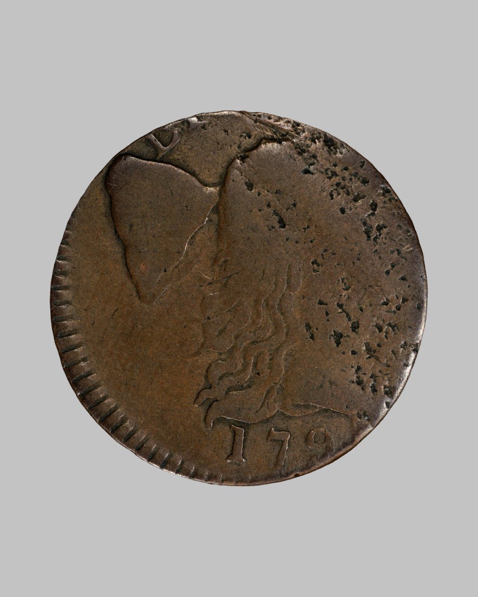 PCGScoin's tweet photo. Before the tiny Lincoln Cents of today, there was the hefty and copper Large Cent.

This coin was struck on a smaller half-cent planchet, cutting off the design for a wild error. In PCGS F12BN, it is perfectly worn and perfectly rare—perfect for Mint Error Monday. https://t.co/qLPlhHfXAj