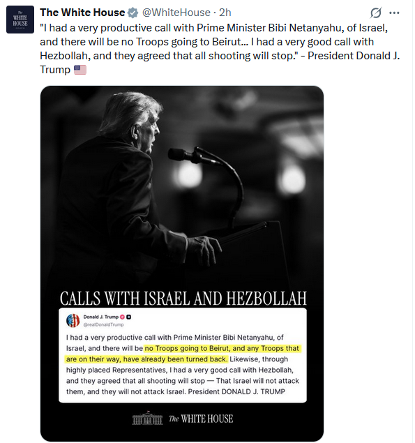 BasMerkx's tweet photo. Eerst het bericht van het Witte Huis, dan het bericht van Netanyahu.. https://t.co/2OOubFLQOX