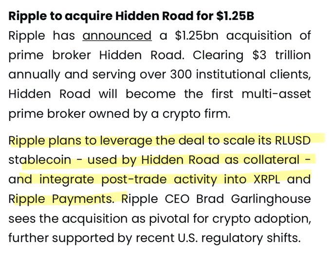 SMQKEDQG's tweet photo. Yes, Ripple’s acquisitions, such as Hidden Road, further reinforce the role of XRP.✅

Documented.📝👇 https://t.co/cqh0SVLm8x