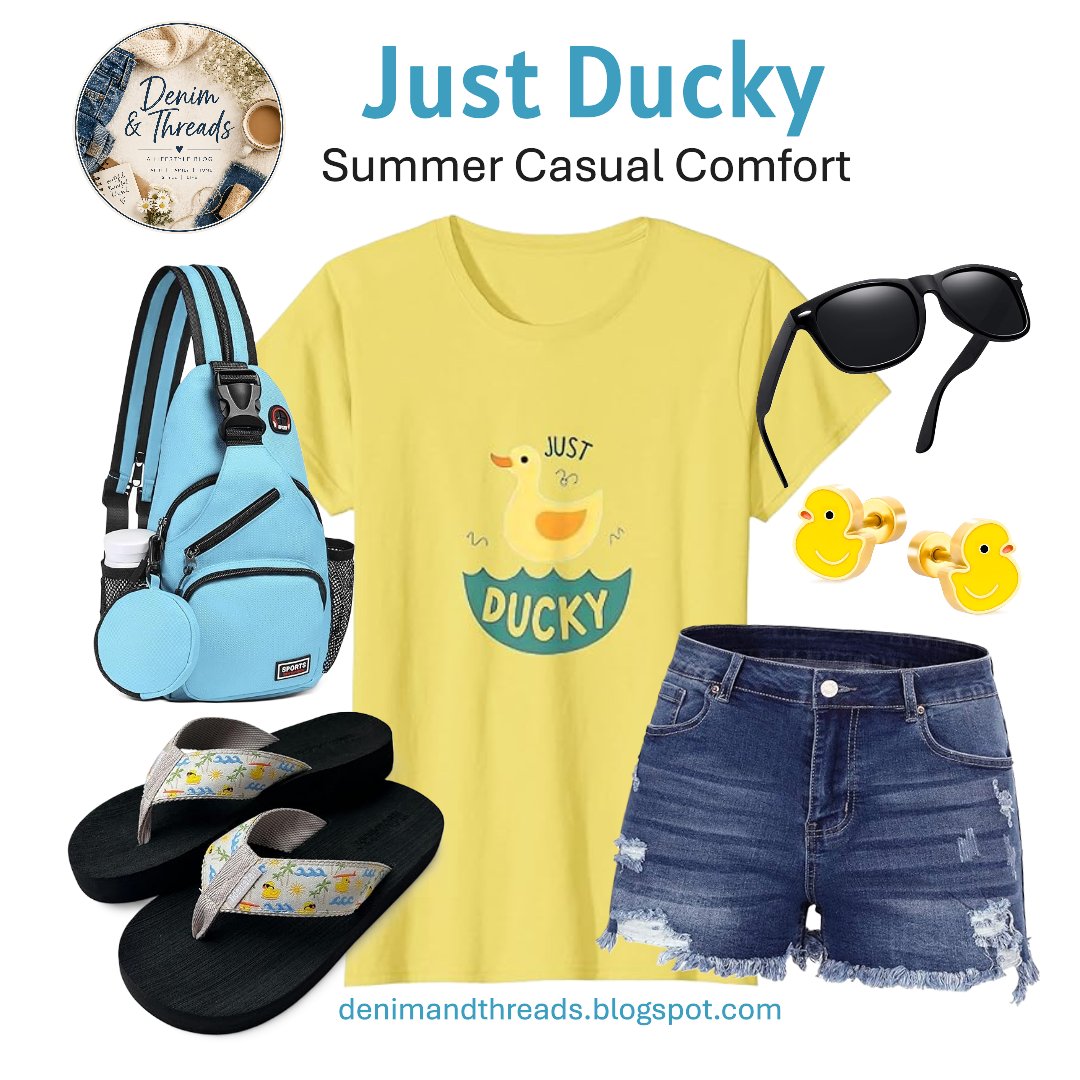 denimandthreads's tweet photo. Just Ducky Summer Outfit Idea 💛
featuring a playful graphic tee, denim shorts, flip flops, sunglasses, sling bag, and duck earrings for sunny day adventures.
https://t.co/2FEStpvjMB

#Outfit #Summer #Clothes #Fun #Cute https://t.co/7nWjz82vrf