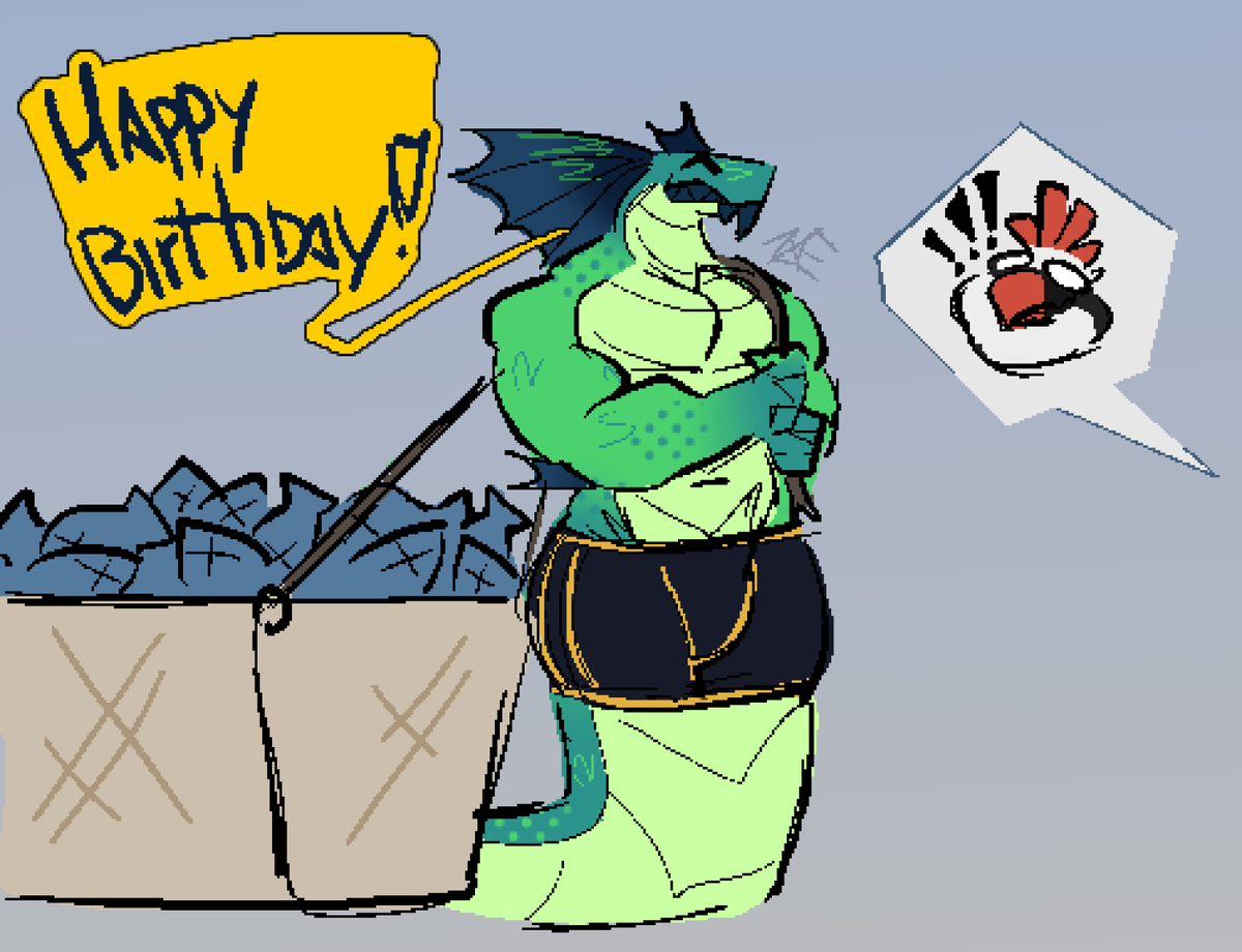 BAD_B1RD's tweet photo. As soon as midnight struck, a certain Serpent was oh-so kind to bring me every seabird and orca's favorite snack for their birthday: fish! and quite the truckload too...

Birthday Gift from @OddShaddow featuring our sonas!! thank you a 'ton' for this!!

#fatfurs #fatfurry https://t.co/YbMjKQ3tUj
