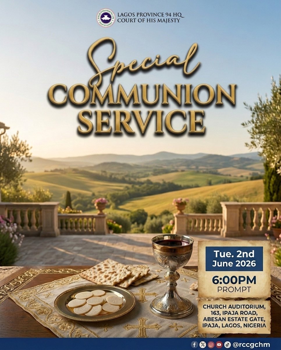 rccgchm's tweet photo. This is more than a Communion Service. This is a table prepared for your next season.

As we step into the 6th month and the mid year, we gather to dine with the Lord reflecting on His faithfulness, receiving fresh strength, and positioning ourselves for all that lies ahead. https://t.co/u8VRBdgAVe