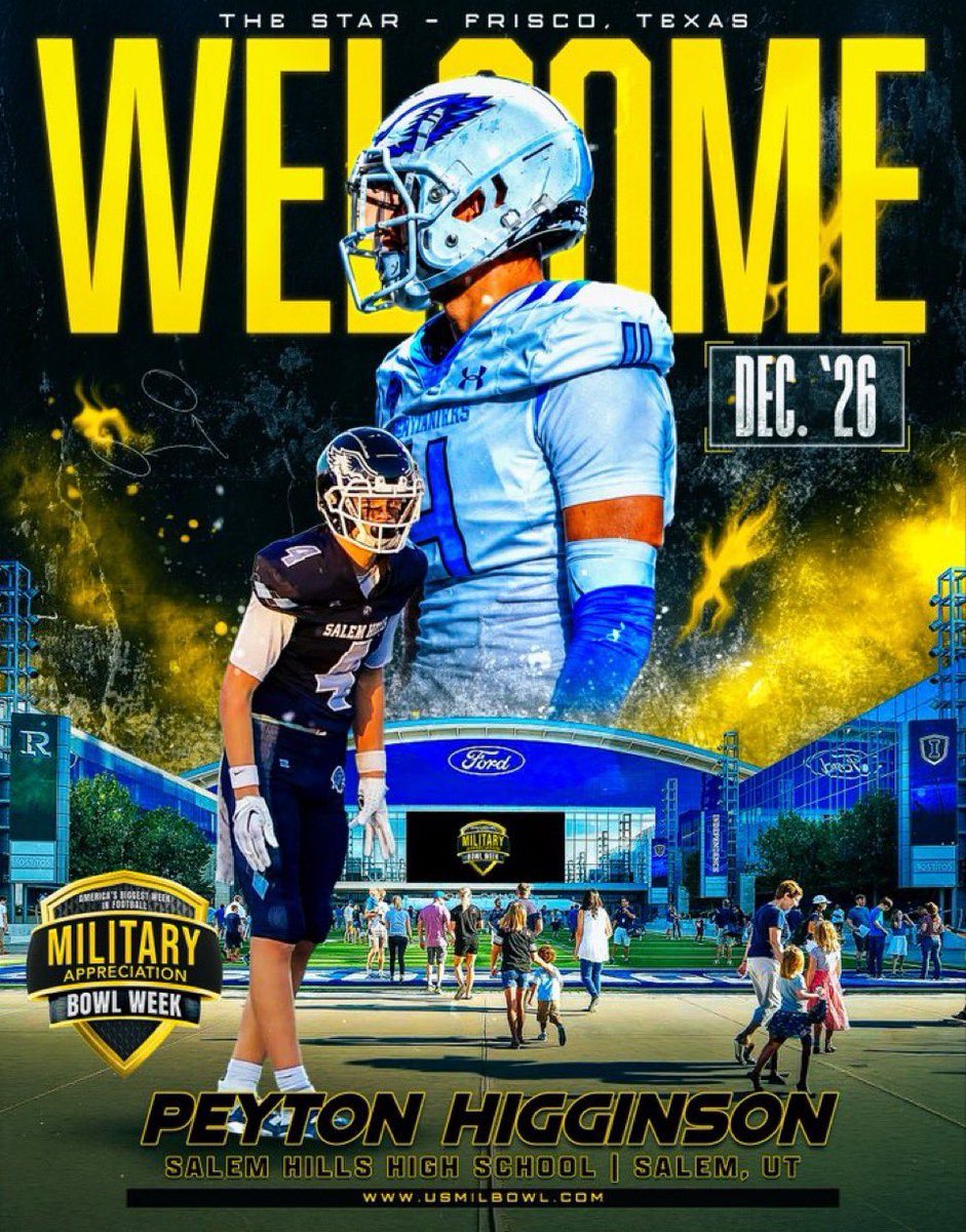 PeytonHigginson's tweet photo. I am so Honored! Looks like Christmas will be in Frisco Texas this year! Huge thanks to: @LemmingReport @USArmyBowl @joeray36 @JD_XOS @Jeff_XOS @Dwight_XOS @BrandonHuffman @adamgorney @SWiltfong_ @BlairAngulo @GregBiggins @Andy_Pham1 @PrepRedzone @PrepRedzoneUT @trackitsports @hills_salem @JeffHigginson @HigginsonJoel @foote_chad