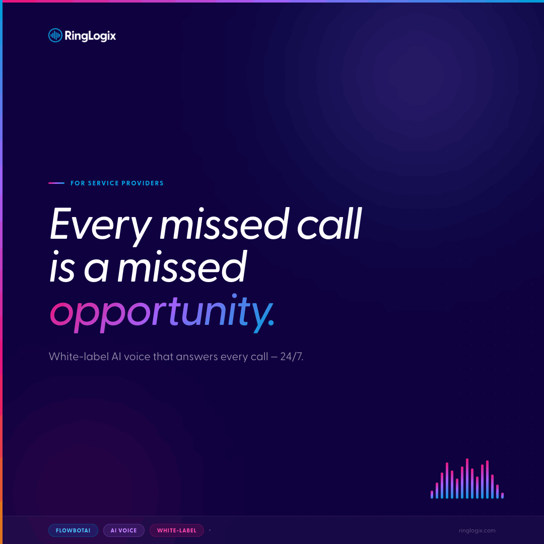 ringlogix's tweet photo. 60% of customers call SMBs when they are ready to book. Most of those calls go unanswered.  

#FlowbotAI fixes that for #MSPs. White-labeled. High-margin. Native to the PBX. No dev team or DIY stack. Just a service that works: https://t.co/gOlwsoiJXE 

#AIVoice #WhiteLabel https://t.co/eMeLNKcdge