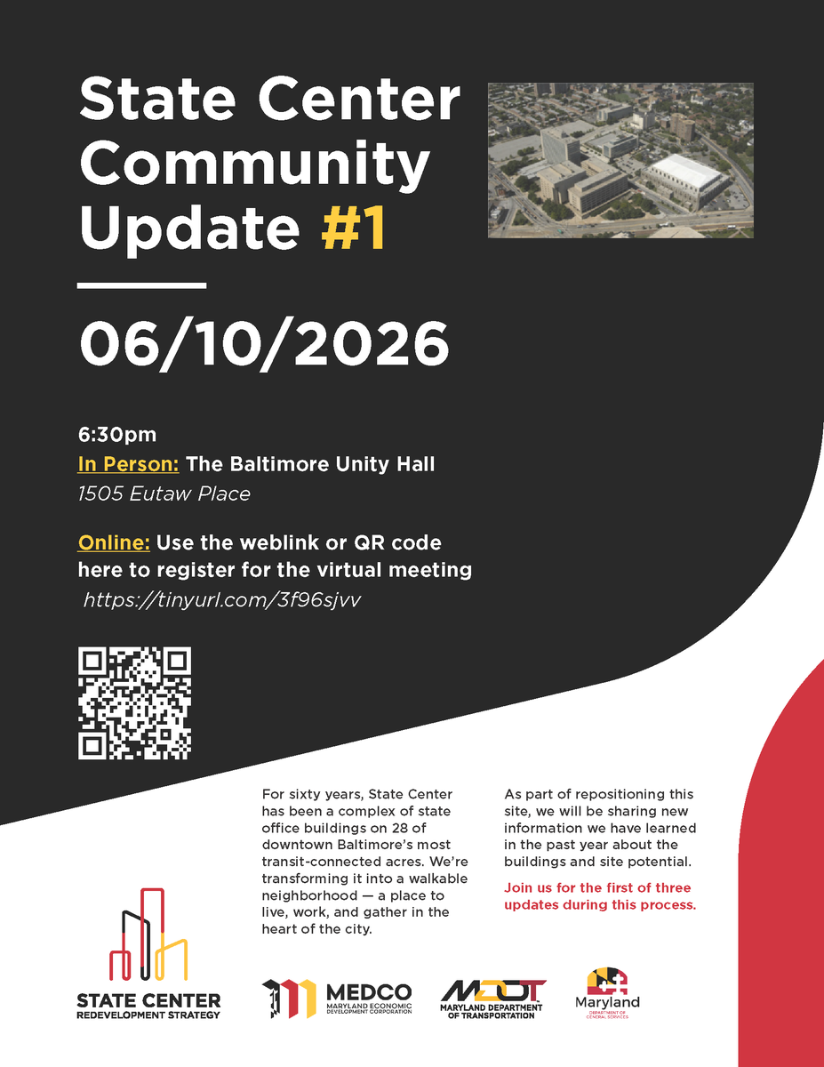 MDDGS's tweet photo. The future of State Center is taking shape, and we’re sharing the latest developments with the community. Join us on June 10th for the first community update meeting to hear the latest information on plans for the area and learn more about the site’s transformation! https://t.co/noIMmOP6JJ