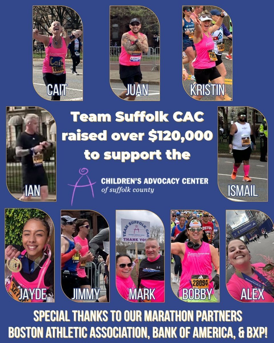 SuffolkCAC's tweet photo. Today officially concludes our 2026 Boston Marathon season &amp; this year’s team joined the @baa in breaking records!

#TeamSuffolkCAC raised more than $120,000 in support of children and families impacted by abuse, exploitation, and trauma.

#BostonMarathon #Boston130 #ReasonToRun https://t.co/33qdcirVcu