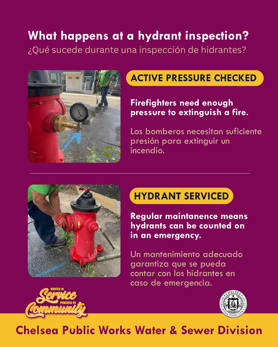 ChelseaGov_MA's tweet photo. Chelsea DPW will inspect 500+ hydrants this spring and summer  to ensure firefighters can rely on them.  School hydrants &amp; main street hydrants have already been inspected. Prattville hydrants are next up! https://t.co/TDaA5wJ3CU