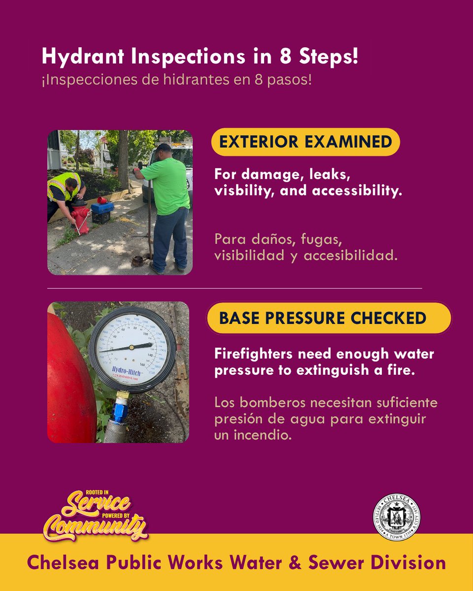 ChelseaGov_MA's tweet photo. Chelsea DPW will inspect 500+ hydrants this spring and summer  to ensure firefighters can rely on them.  School hydrants &amp; main street hydrants have already been inspected. Prattville hydrants are next up! https://t.co/TDaA5wJ3CU