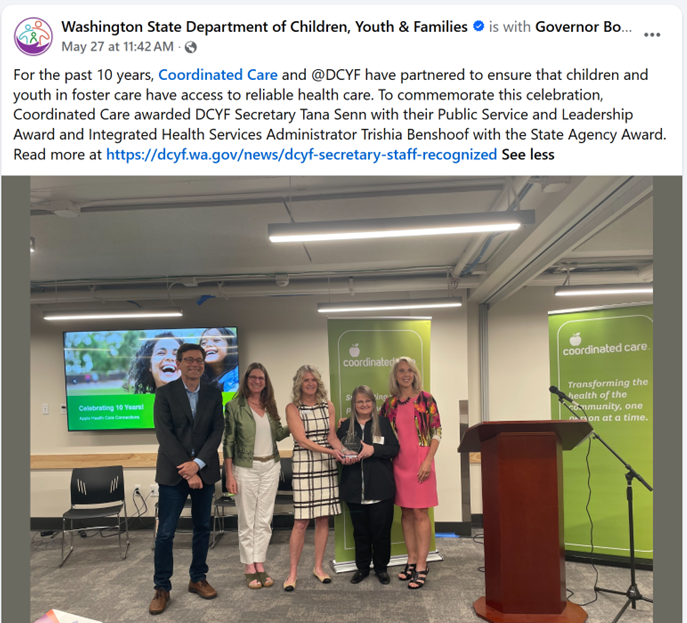 future42org's tweet photo. Gov. Bob Ferguson finally brings multi-scandal ridden DCYF Secretary Tana Senn into the public eye so he can...

Give her the Public Service and Leadership Award.

(We are governed by unserious people) https://t.co/ieLHo2AimE