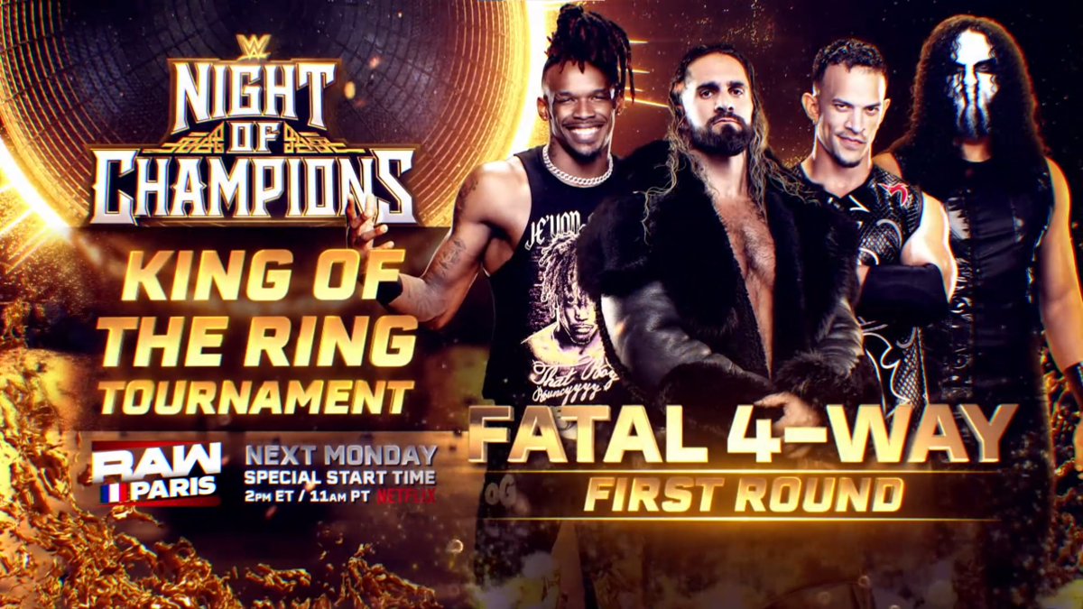 VoxCatch's tweet photo. Annoncé pour lundi prochain à Paris 🇫🇷 :

King of the Ring : Seth Rollins contre Ricky Saints contre Je’von Evans contre Talla Tonga
Queen of the Ring : Liv Morgan contre Becky Lynch contre Alexa Bliss contre Chelsea Green

#WWERaw https://t.co/g27AJLohpG
