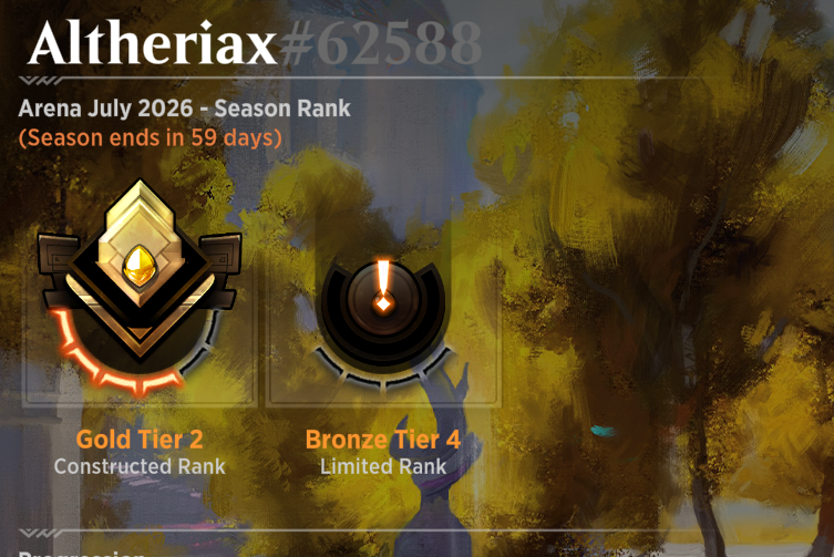 AlthMtg's tweet photo. I was just playing on ladder in Diamond 2 and Arena randomly gave me the season rewards again afterwards and kicked me down to gold rank saying 59 days left in the season which is really weird, did anyone else have this too? Hoping it's just a visual bug @fireshoes @Wizards_Help https://t.co/F7rdexwoOg