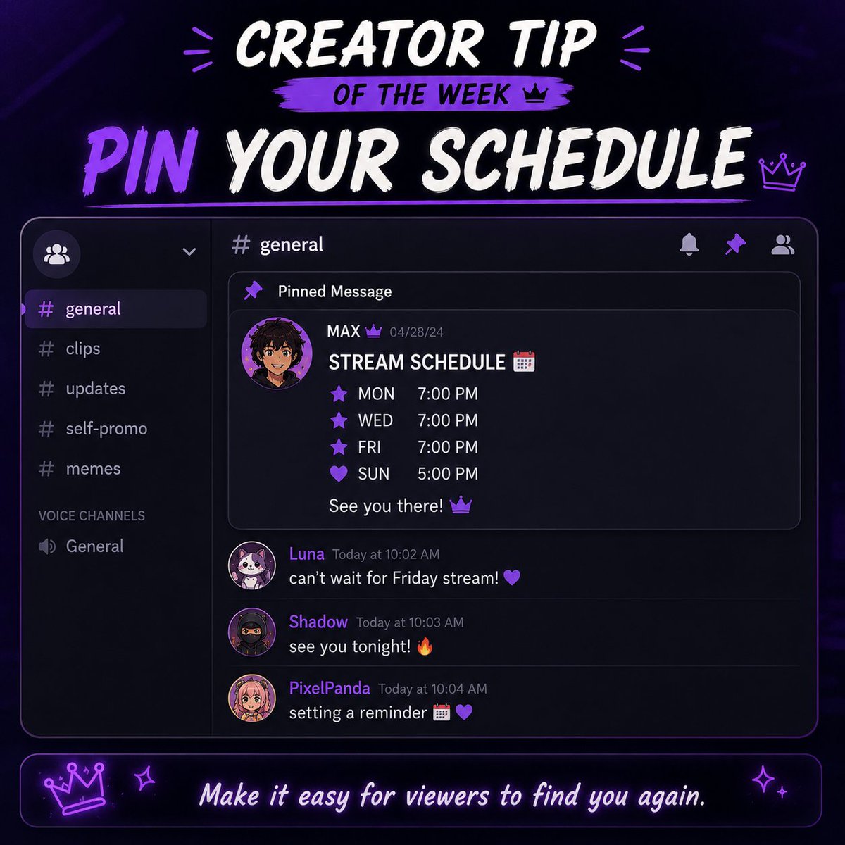 KRAFTONCreators's tweet photo. Creator Tip of the Week!  
Pin your schedule wherever you can. https://t.co/xSEqIw1xfs