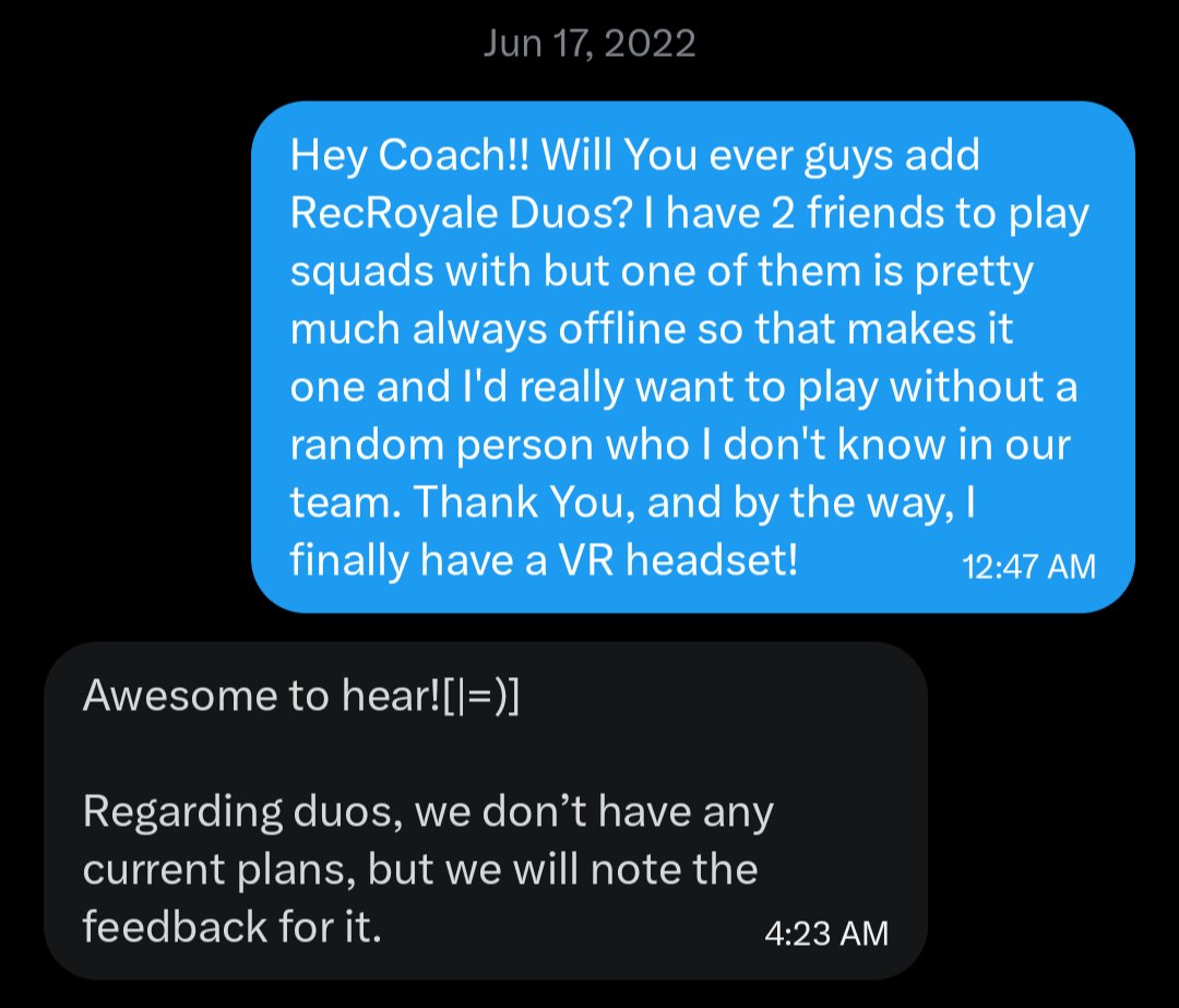 PajteT's tweet photo. R.I.P. Rec Room 2016-2026 😭
Behold the last convo I had with Coach 💔 https://t.co/6Ob9pAM85c