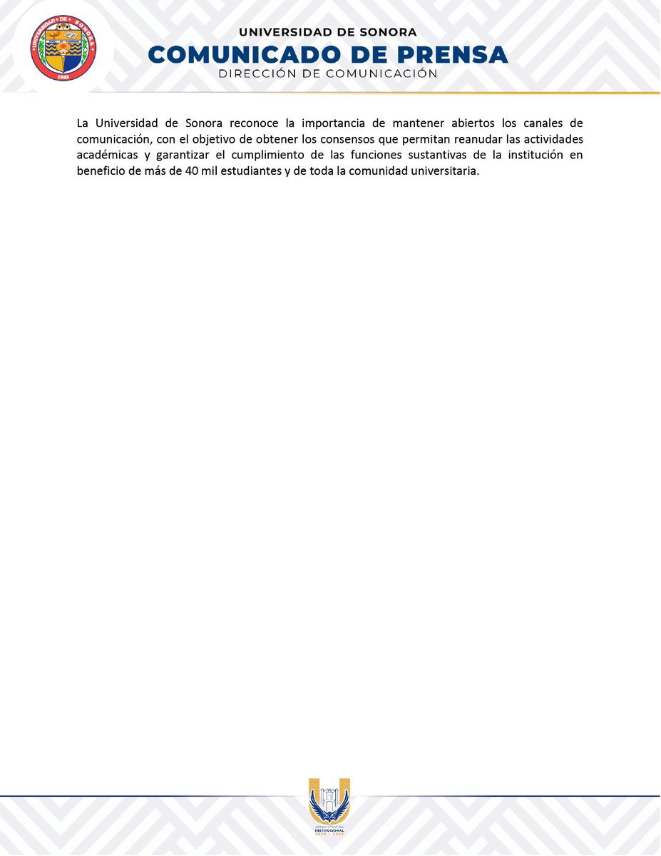 SoyUnison's tweet photo. Comunicado de prensa:
Universidad de Sonora presenta propuesta integral al STAUS. https://t.co/LpjaKDLt7d