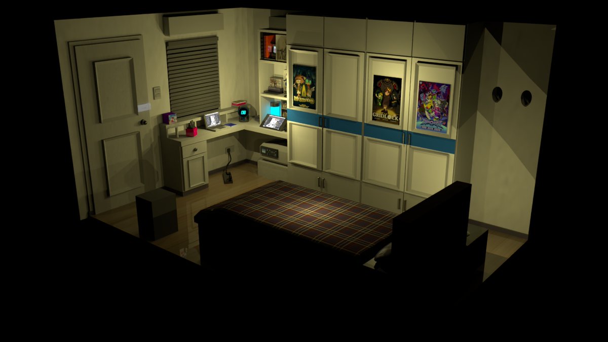 Trinitroid's tweet photo. University stuff - 3D Render of my own room https://t.co/J4deaSDEdT