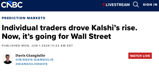 FairPredicts's tweet photo. This is what we have been saying: Kalshi's goal was never about you trading against your neighbor. It's about getting you in the same ring as Wall Street.

Institutional trading volumes are up 800%.

The little guy is getting squeezed out.

Kalshi’s mask is slipping. https://t.co/2UPwmsrzyq