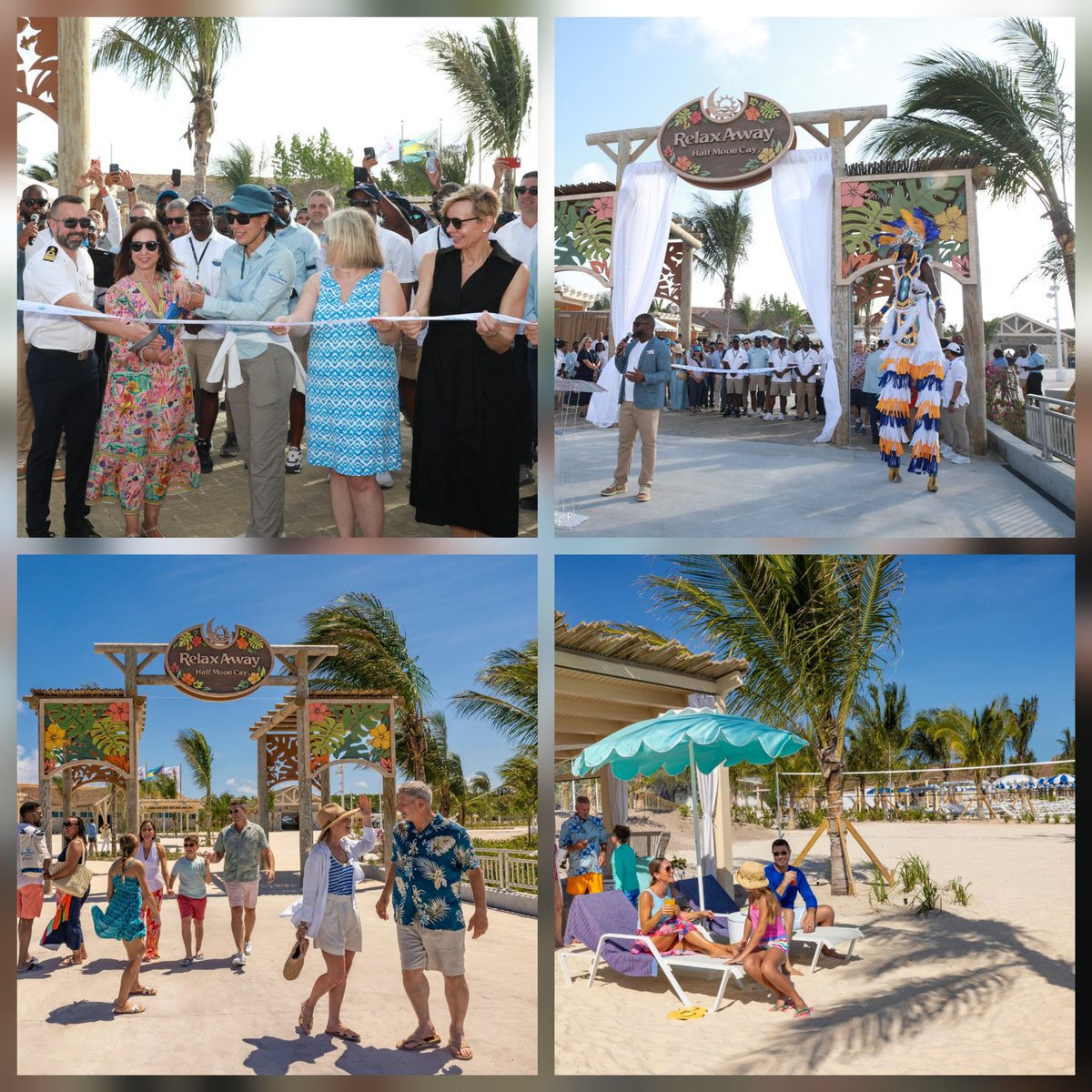 CruiseGuy's tweet photo. Ribbon-cutting ceremony for expanded beachfront with new amenities at @CarnivalCruise section, north end of Relax-Away Half Moon Cay. https://t.co/SF4FJ8k80N