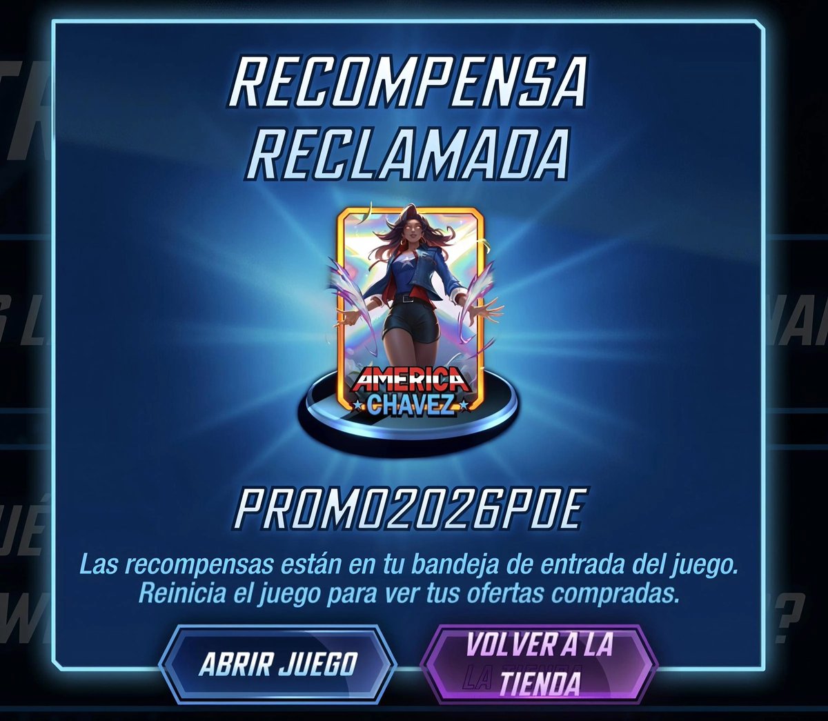 PastraSnap's tweet photo. 🚨 Por si se les pasó: ya está disponible una variante GRATIS de America Chavez junto con su avatar en la Web Shop de Marvel Snap 🌈
Usen el código PRIDE2026 antes de que lo retiren. Yo ya la reclamé 😎
#MarvelSnap #Pride2026 #AmericaChavez https://t.co/4vJcBoxuMj