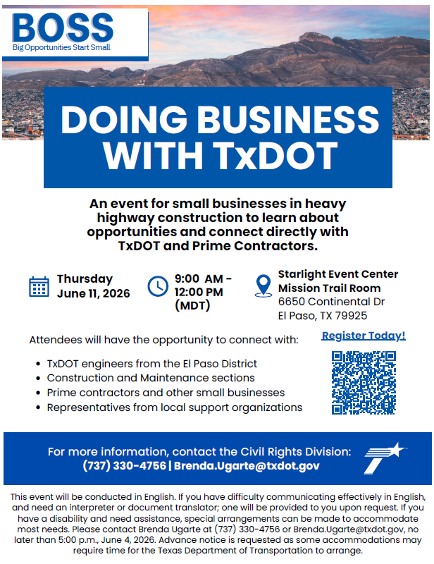 txdotelp's tweet photo. Looking to work with TxDOT? Join our Doing Business with TxDOT event and connect directly with engineers, contractors, and industry partners.

🔗 Register today:
https://t.co/aBrwmziHzS https://t.co/FzkRjlw5IU