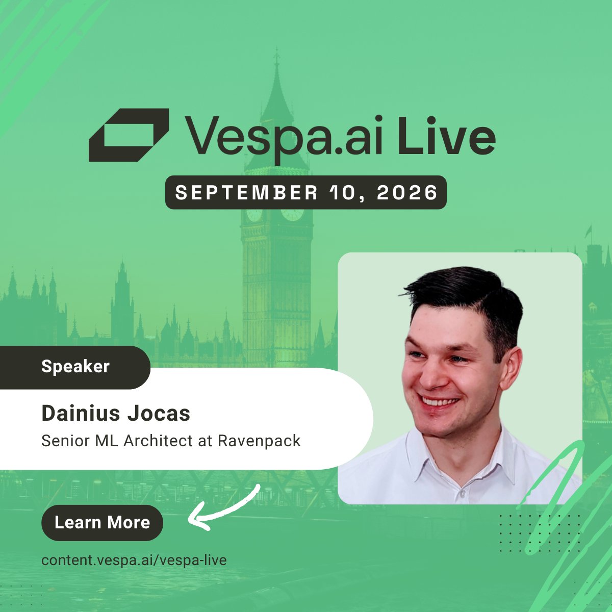 dainius_jocas's tweet photo. I’m excited to join the speaker lineup at https://t.co/QxAGy0IKON Live! My session will explore Nuances of Binarized Embeddings-Based Retrieval 

If you’re attending, let me know — would love to connect at the event. https://t.co/tjWHBsqP8A