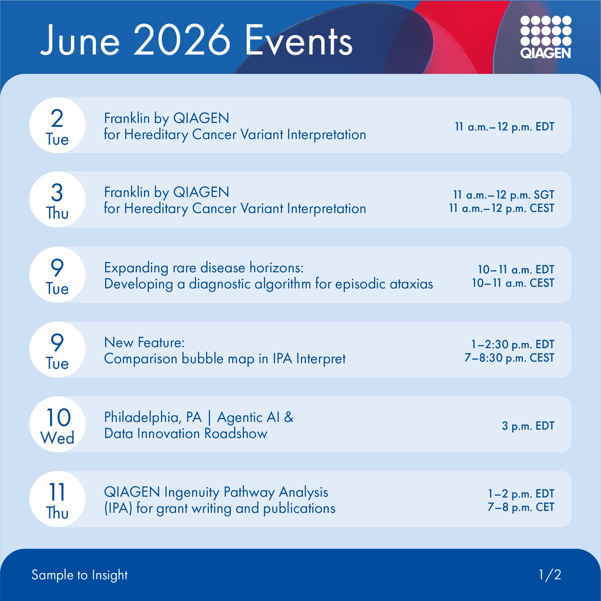 QIAGENBiox's tweet photo. Our June events are filled with expert-led sessions, best practice tips and tricks and insights you can apply directly to your research. Choose a few and sign up to sharpen your skills and stay updated on the latest in #bioinformatics ⚡️

👉 https://t.co/gmcb8Lf3mB https://t.co/regoDoSwhO