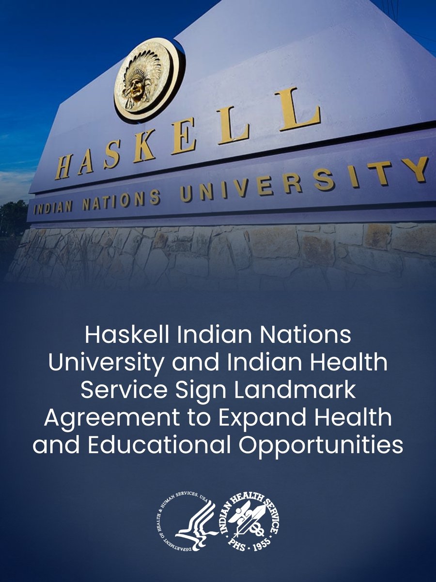 IHSgov's tweet photo. The IHS and Haskell Indian Nations University, in partnership with the Haskell Indian Health Center, have signed a landmark agreement to support the construction of a new, state-of-the-art health care facility on Haskell’s campus in Lawrence, Kansas: https://t.co/ht9Gov25X5 https://t.co/xFJVhvsvzN