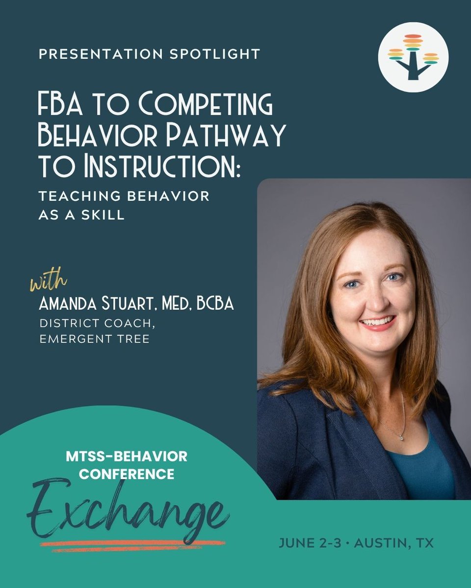 EmergentTree's tweet photo. Join Amanda Stuart for FBA to Competing Behavior Pathway to Instruction: Teaching Behavior as a Skill to explore how teams can move from FBA data to a Competing Behavior Pathway that supports clear, function-based instruction.

#MTSSBehaviorExchange2026 #EducationConference https://t.co/LS3gVuQ4kV