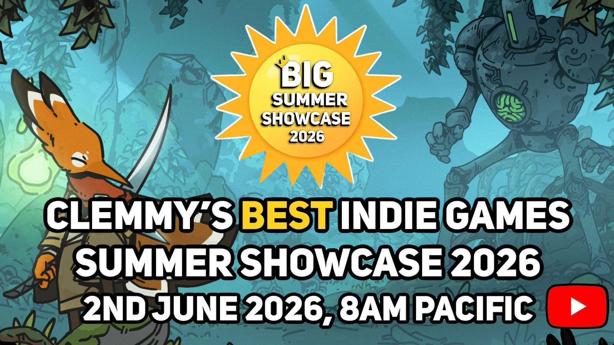 ClockworkAcorn's tweet photo. Feather’s Edge will be featured at the Best Indie Games Summer Showcase by @clemmygames 🌞

See you 2nd June 2026, 3PM UTC. We’re super excited to be part of the event alongside so many awesome indie games!

Watch the showcase here: https://t.co/UiP99c6asb #indiegames https://t.co/GJSwwK9GZl
