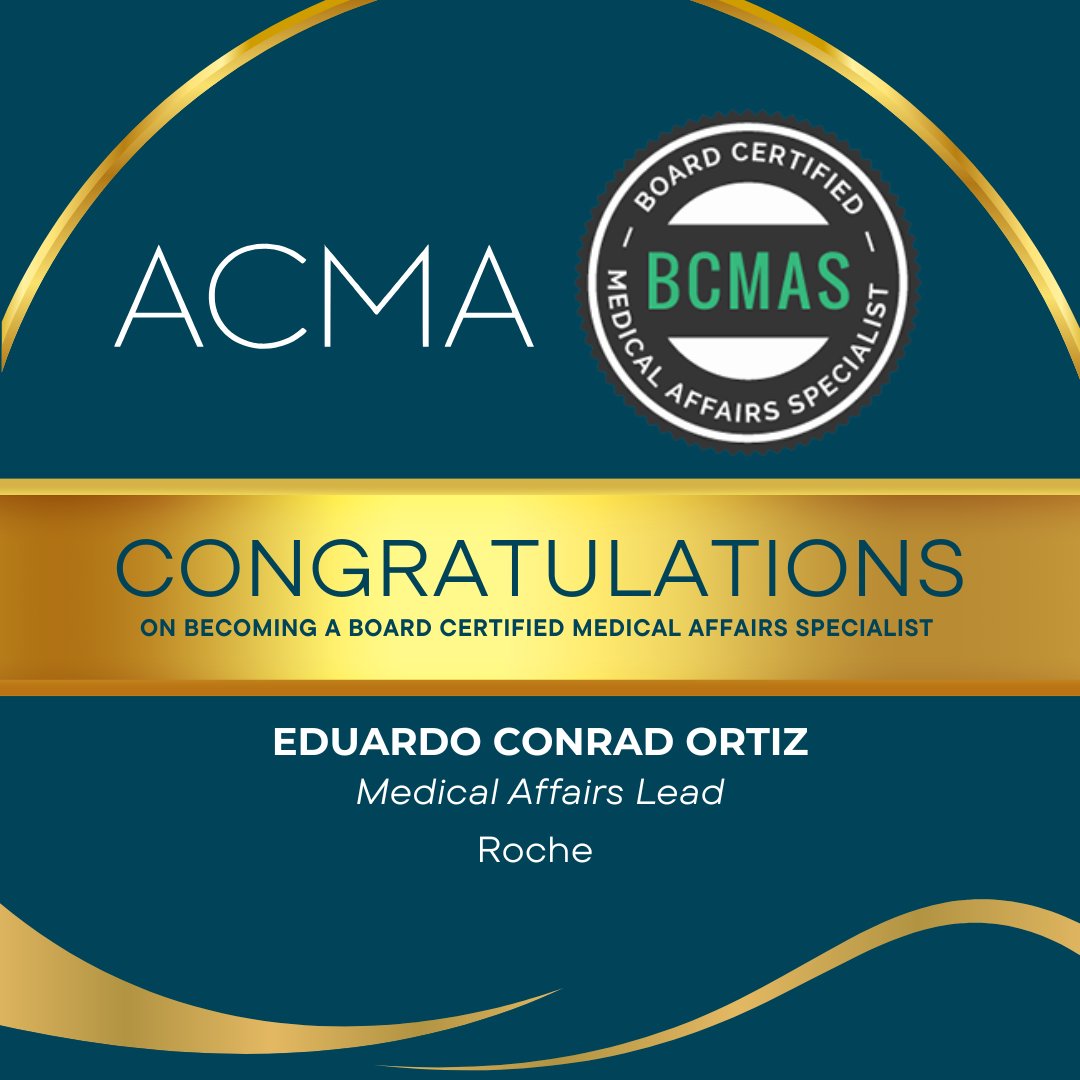 The_ACMA's tweet photo. Congratulations to our newest Board Certified Medical Affairs Specialist (BCMAS®) graduate, Eduardo Conrad Ortiz

Welcome to the gold standard in Medical Affairs.

#BCMAS #MedicalAffairs #MSL #PharmaLeadership #CareerExcellence #ACMA https://t.co/El6anTdHy7