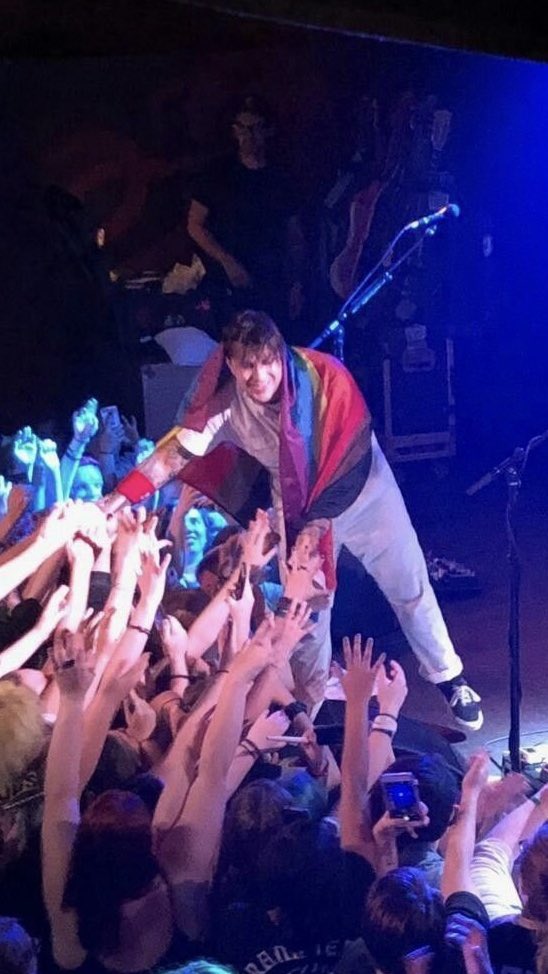 gorebugs's tweet photo. photos of mcr with pride flags for pride month https://t.co/xUeygbuqtM