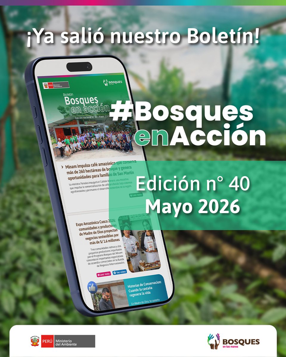 ProgramaBosques's tweet photo. ¡No te pierdas el boletín Bosques en Acción de mayo!🌳💚

🔽Descárgalo aquí:
https://t.co/g4uNpAEMf3
✅Suscríbete y recibe cada edición en tu correo: https://t.co/Vibwlg63FY

#ProgramaBosques #ConservaciónDeBosques #BosquesEnAcción 
@MinamPeru https://t.co/zgJVM5YJgu