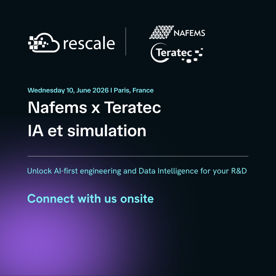 RescaleInc's tweet photo. Rescale’s Guillaume and Romain will be onsite at the @NAFEMS x Teratec France seminar on AI and simulation in Paris on June 10, joining conversations on how engineering teams can connect simulation, data, and AI more effectively.

If you’re attending, come and speak with them about how Rescale helps teams operationalise AI-first digital engineering across simulation, AI-ready data, and cloud HPC.

#NAFEMS #EngineeringSimulation #AI #DigitalEngineering #HPC #Rescale