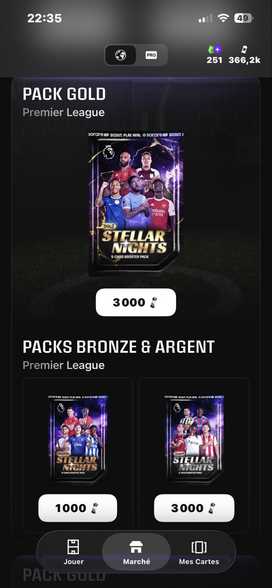 ThomTus_'s tweet photo. Merci @Sorare de nous donner la possibilité de compléter toute la collection Stellar en mettant les packs gold à 3000 essence https://t.co/V0dCRdgwnQ