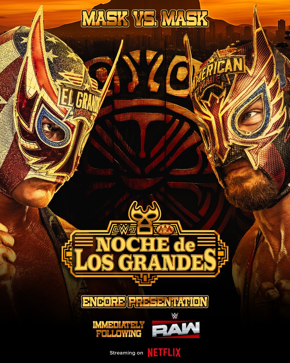 luchalibreaaa's tweet photo. ¡Máscara vs. Máscara YA MISMO en @netflix! 

El Grande Americano vs. El Original Grande Americano, lucha estelar de #AAANocheDeLosGrandes @wweespanol https://t.co/KjHWH8wqf3