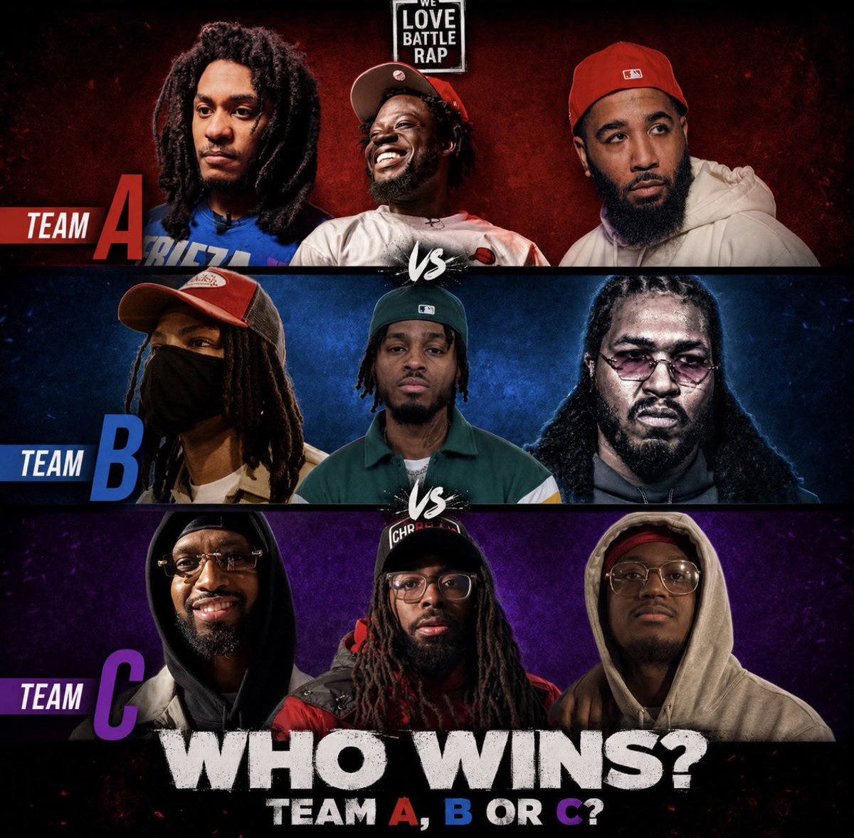 ImDreDennis's tweet photo. Who wins?! Team A, B or C?!
#rapbattle #battlerap https://t.co/H15NZS7E8F