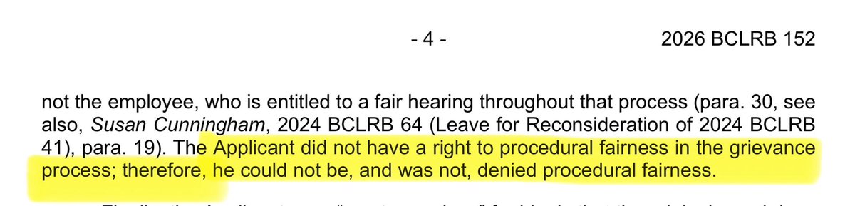 JimMcMurtry01's tweet photo. I lost my appeal with the BC LRB because it said I “did not have a right to procedural fairness in the grievance process; therefore…[I] was not denied procedural fairness.” https://t.co/d3FCHbIpKd