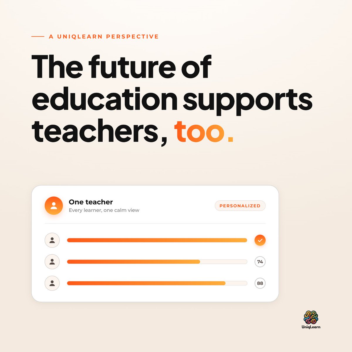 UniqLearn's tweet photo. The future of education isn't just personalized for students.

It's supportive of teachers, too.

Less time spent adapting assignments.
More time spent teaching.

That's the goal. 🍎

#FutureOfEducation #EdTech #PersonalizedLearning https://t.co/U6tNpbX63r