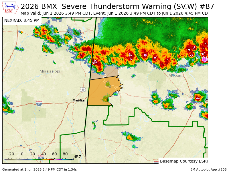 ewarn's tweet photo. BMX issues Severe Thunderstorm Warning [wind: 60 MPH (RADAR INDICATED), hail: 1.00 IN (RADAR INDICATED)] for Greene, Sumter [AL] till 4:45 PM CDT https://t.co/1447R8kodT https://t.co/ZPNfa7OCJ6