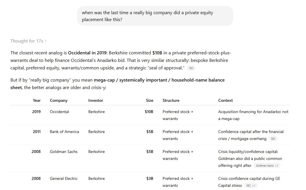 ChatGPT identifies Berkshire Hathaway as analogue for every company
