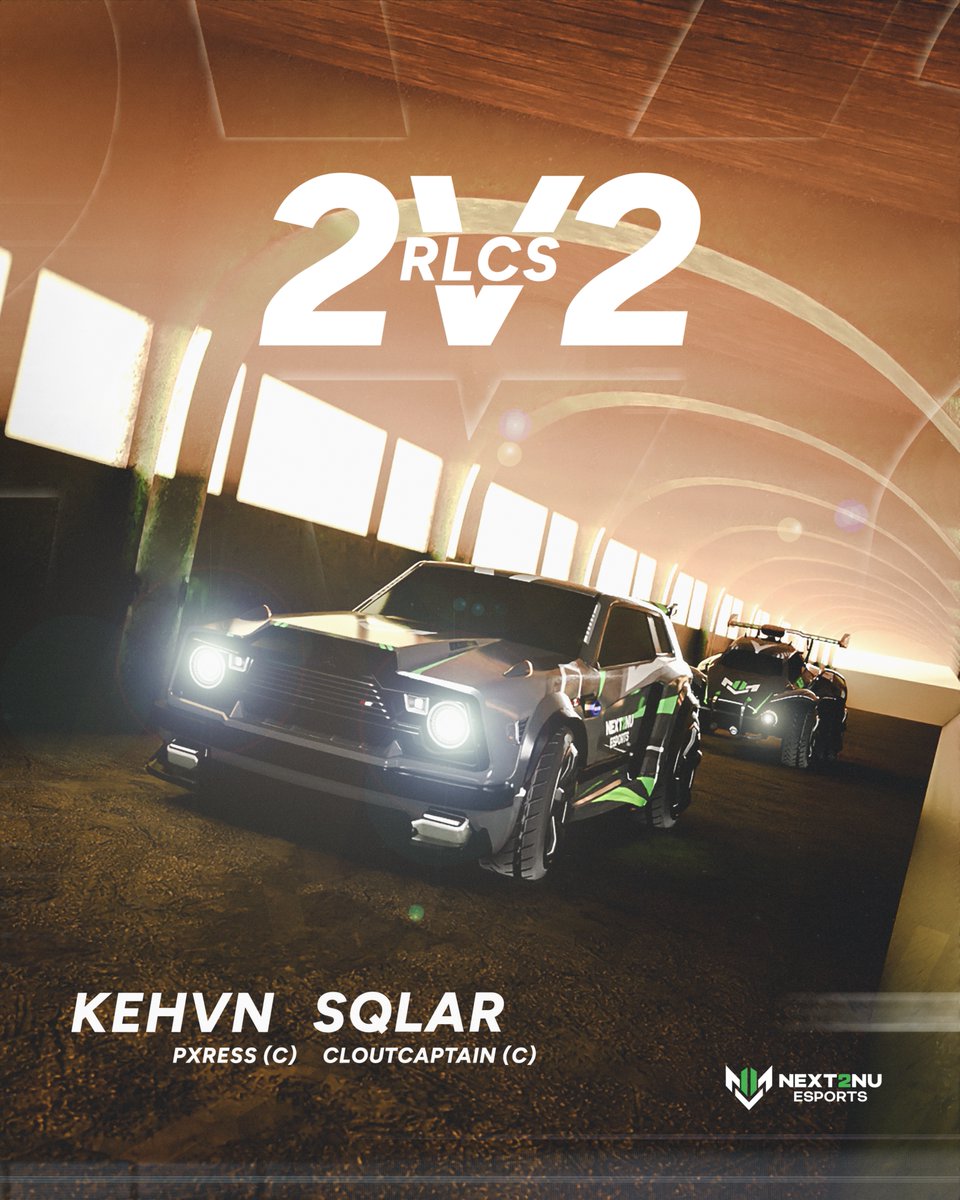 Next2NuEsports's tweet photo. 2v2 Roster Locked.

@K3hvn returns under the banner. 
@sqlarrl_ pulls up ready.
@iampxress and @CloutCaptainrl make the pit crew.

Someone get the BBQ ready because @DickiesArena here we come! 

#N2NonTop | #RLCS https://t.co/JV5vPv6KEX