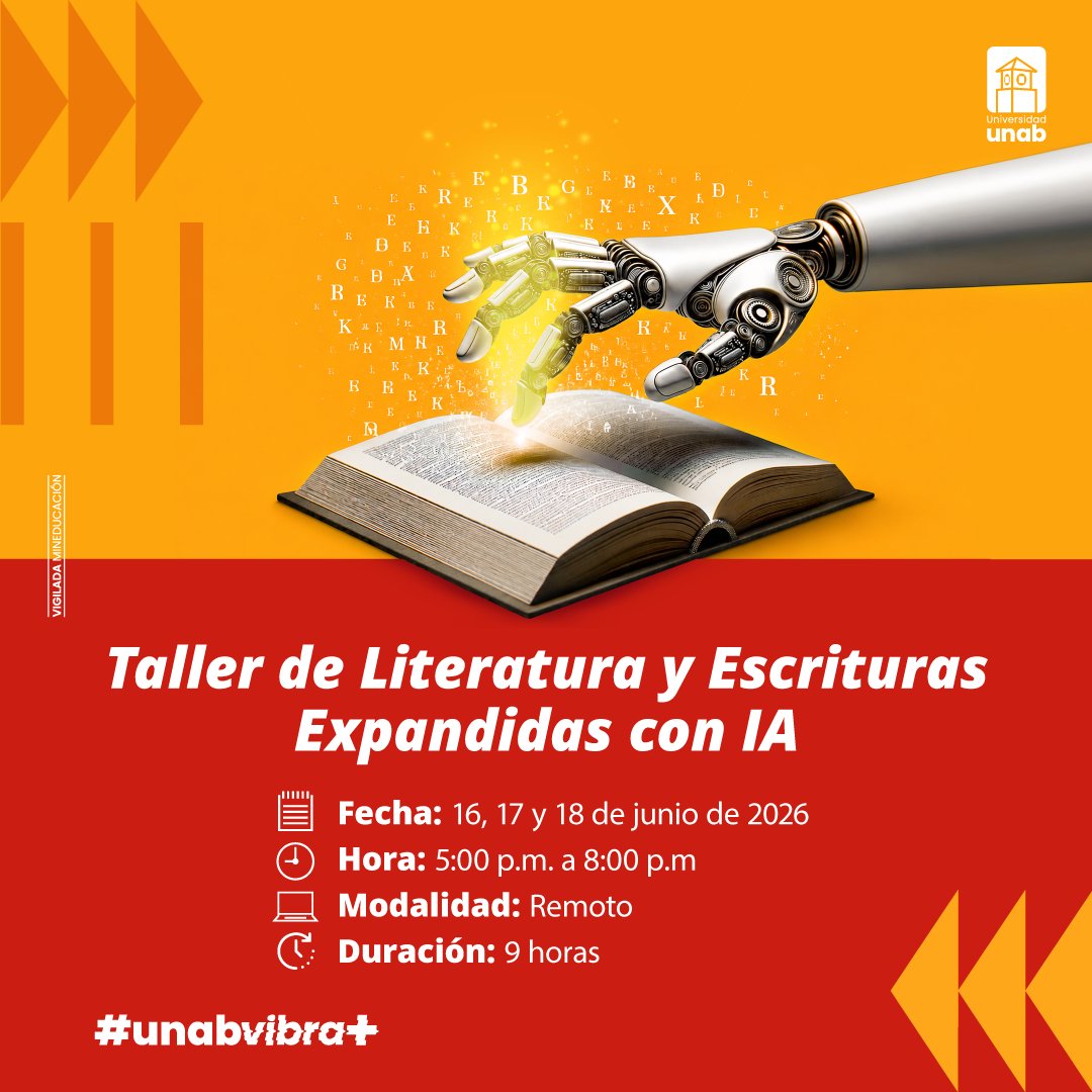 Ulibro's tweet photo. 💡🤖 La creatividad no se reemplaza, se expande. Descubre cómo la IA puede potenciar tu escritura, imaginación y nuevas formas de contar historias en el Taller de Literatura y Escrituras Expandidas con IA de la #UNAB. 📖

¡Inscripciones abiertas! 👉 https://t.co/ICUWh0eJfB https://t.co/sHcOvFYGlz