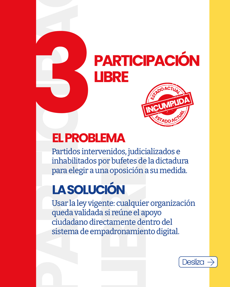 ConVzlaComando's tweet photo. ¡No le vamos a regalar la elección al régimen! 🚨

Tenemos el objetivo claro: pasar de la oscuridad a la reconstrucción total de nuestro país. Para lograr una Elección Real en Venezuela, existen 8 CONDICIONES INNEGOCIABLES que debemos defender con firmeza en cada rincón. 🏛️🇻🇪 https://t.co/LSJkZta2Ve
